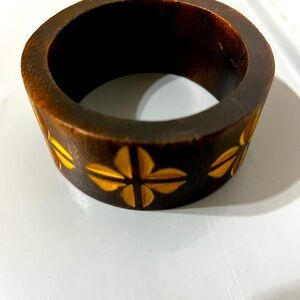 Wooden Bangle with Gold Floral Design